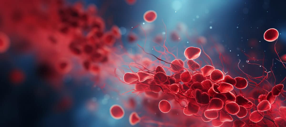 Molecular model of hemoglobin, representing how genes influence hemoglobin levels in the body.