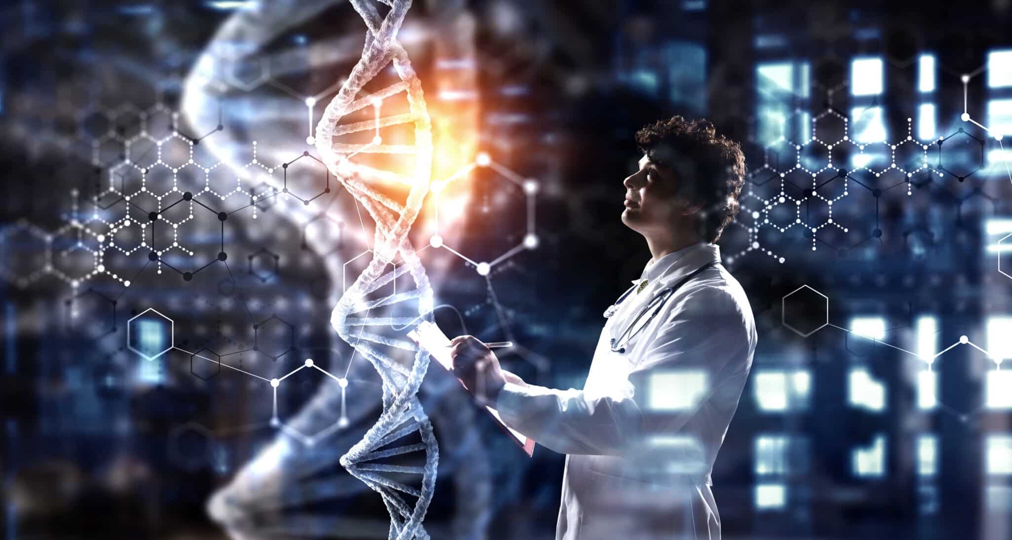 An image of a scientist examining genetic markers on a digital screen, symbolizing research on the genetic links to depression.
