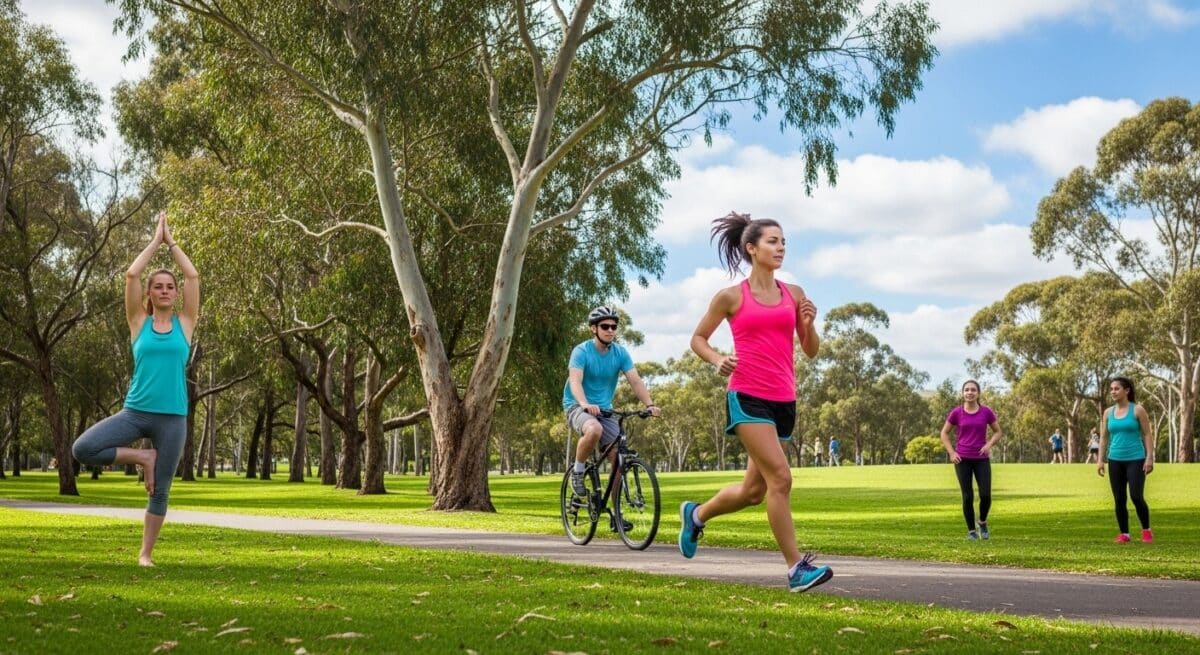 A diverse group of people participating in various physical activities.