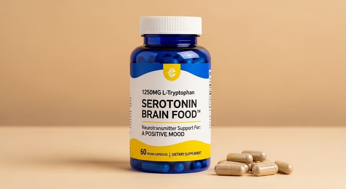 A bottle of serotonin supplements representing natural mood and mental health support